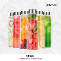 Kitchee 500ml Glass Water Bottle with Stainless Steel Lid - Set of 6 Drink Bottles thumbnail