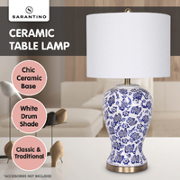 Sarantino Table Lamp Ceramic Floral Base Cotton Drum Shade thumbnail