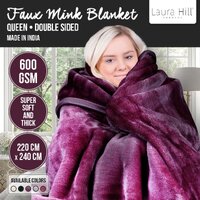 Laura Hill Mink Blanket Throw Purple Double Sided Queen Size Soft Plush Bed Faux Rug thumbnail