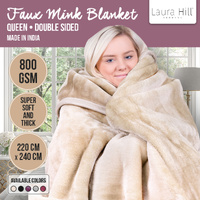 Laura Hill 800-gsm Faux Mink Throw Rug Blanket Queen Size Double-sided Large 220 X 240cm Heavy - Cream thumbnail