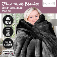 Laura Hill 800-gsm Faux Mink Throw Rug Blanket Queen Size Double-sided Large Super Luxurious Soft Heavy - Black thumbnail