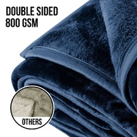 Laura Hill 800-gsm Faux Mink Throw Rug Blanket Queen Size Double-sided Large 220 X 240cm Heavy - Blue thumbnail