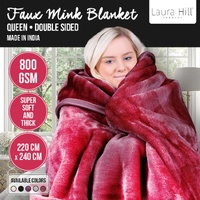 Laura Hill Double-sided Large 220 X 240cm Faux Mink Throw Rug Blanket 800-gsm Heavy - Red thumbnail