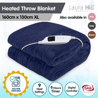 Laura Hill Heated Electric Blanket Coral Warm Fleece Winter Blue thumbnail