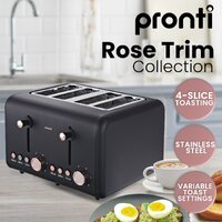 Pronti 4 Slice Toaster Rose Trim Collection - Black thumbnail
