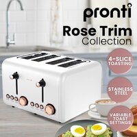 Pronti 4 Slice Toaster Rose Trim Collection - White thumbnail