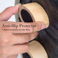 Fabric Ottoman Round Wooden Leg Foot Stool - GREY thumbnail