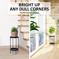Plant Stand 50cm Planter Shelf Rack Display Steel 2 Tier BLACK thumbnail