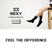 15X Rexy 3D Seamless Crew Socks Medium Slim Breathable BLACK thumbnail