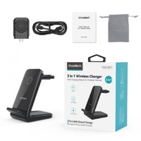 CHOETECH T608-F-BK 15W 4-in-1 Wireless Charger Stand for iWatch and Samsung Watch (Black) thumbnail