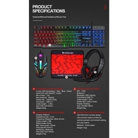 T-Wolf TF800 RGB 4-pcs Gaming Keyboard/Mouse/Headphone/Mouse Pad Kit Set thumbnail