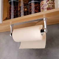 Kitchen Paper Holder Under Cabinet Screw Wall Mount Adhesive Paper Towel Holder Rectangle Silver thumbnail
