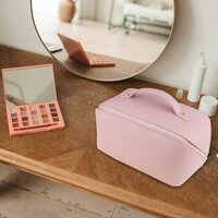 Large Travel Cosmetic Bag Portable Make up Makeup Bag Waterproof PU Leather Storage Pink thumbnail