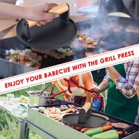 Heavy Duty Round Cast Iron Grill Burger Press Pre-Seasoned Steak Griddle BBQ Grilling thumbnail