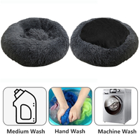 Dog Pet Cat Calming Bed Warm Plush Round  Nest Comfy Sleeping Bed Dark Grey 90cm thumbnail