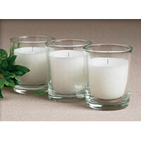 20 White Wax Clear Glass Holder Votive Candle - Wedding Event Centrepiece Table Decoration thumbnail