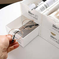 4 Pcs Set Stackable Desktop storage Box Drawer Transparent Plastic Stationery Cosmetic Organizer Box(Clear) thumbnail