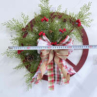 Christmas Red Wooden Wheel Wreath Front Door Hanging Garland Wall Decor(40*40cm) thumbnail