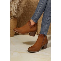 Chestnut Studded Faux Leather Chunky Heel Ankle Boots - 40 EU thumbnail