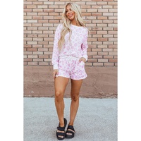 Pink Leopard Animal Print Pullover and Shorts Loungewear - S thumbnail