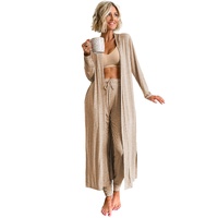Parchment Split Long Cardigan and Skinny Pants Lounge Set - 2XL thumbnail