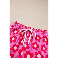Pink Flower Print Long Sleeve Shirt Shorts Pajamas Set - S thumbnail