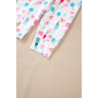 White Christmas Pattern Long Sleeve Top and Wide Leg Pants Set - L thumbnail