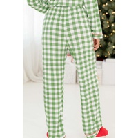 Light Green Christmas Plaid Print Shirt and Pants Pajama Set - L thumbnail