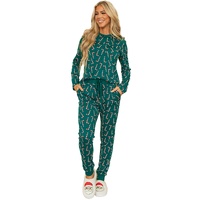 Green Christmas Candy Cane Printed Top and Pants Lounge Set - XL thumbnail
