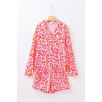 Pink Leopard Print Long Sleeve Shirt and Shorts Pajama Set - M thumbnail