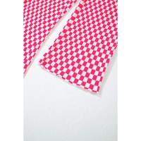 Pink Checkered Buttoned Shirt and High Waist Pants Pajama Set - L thumbnail