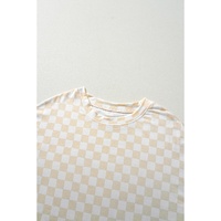 Beige Checkered Print Long Sleeve Top and Pants Lounge Set - M thumbnail