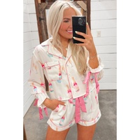 Azura Exchange White Christmas Wine Glass Print Bow Knot Two Piece Pajama Set - M thumbnail