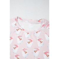 Pink Santa Claus Striped Print Loose Fit Two Piece Lounge Set - 2XL thumbnail