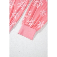 Pink Christmas Snowflake Print Two Piece Loungewear - L thumbnail