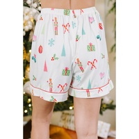 White Christmas Print Short Sleeve Shirt and Shorts Pajama Set - L thumbnail