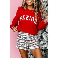 Fiery Red SLEIGH Snowflake Print Long Sleeve Wide Leg Lounge Set - M thumbnail