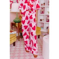 Pink Classic Heart Valentines Short Sleeve Pants Pajamas Set - L thumbnail