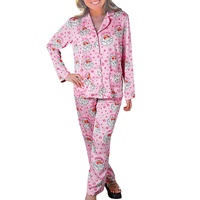 Pink Santa Claus Snowflake Long Sleeve Shirt Christmas Pajama Set - S thumbnail