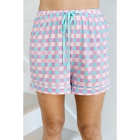 Purple Checkered Pattern Short Sleeve Pajamas Set - M thumbnail