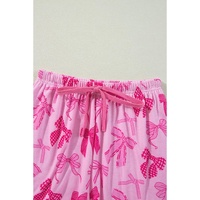 Pink Bow Print Half Sleeve Shirt and Shorts Pajamas Set - L thumbnail
