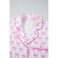Pink Bowknot Printed Short Sleeve and Ruffled Shorts Valentines Pajama Set - L thumbnail