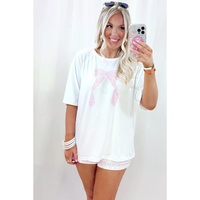 Pink Bow Knot Print Loose Fit Two Piece Casual Lounge Set - XL thumbnail