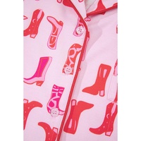 Pink Western Cowgirl Boots Printed Shirt Ruffled Shorts Pajama Set - S thumbnail