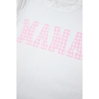White MAMA Printed Tee and Plaid Shorts Lounge Set - S thumbnail