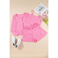 Bonbon Delicate Texture Cropped Cami Shorts and Cardigan 3pcs Lounge Set - S thumbnail