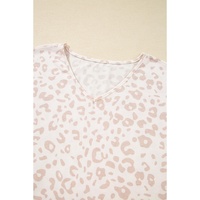 Beige Cheetah V Neck Tee and Pants Lounge Set - S thumbnail