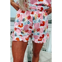 Multicolour Floral V Neck Cami Top and Ruffled Shorts Lounge Set - L thumbnail