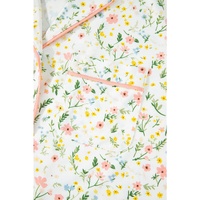 White Floral Print Contrast Pipping Short Pajamas Set - L thumbnail