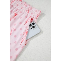 Pink Bow Knot Polka Dot Print Short Sleeve Top Lounge Set - XL thumbnail